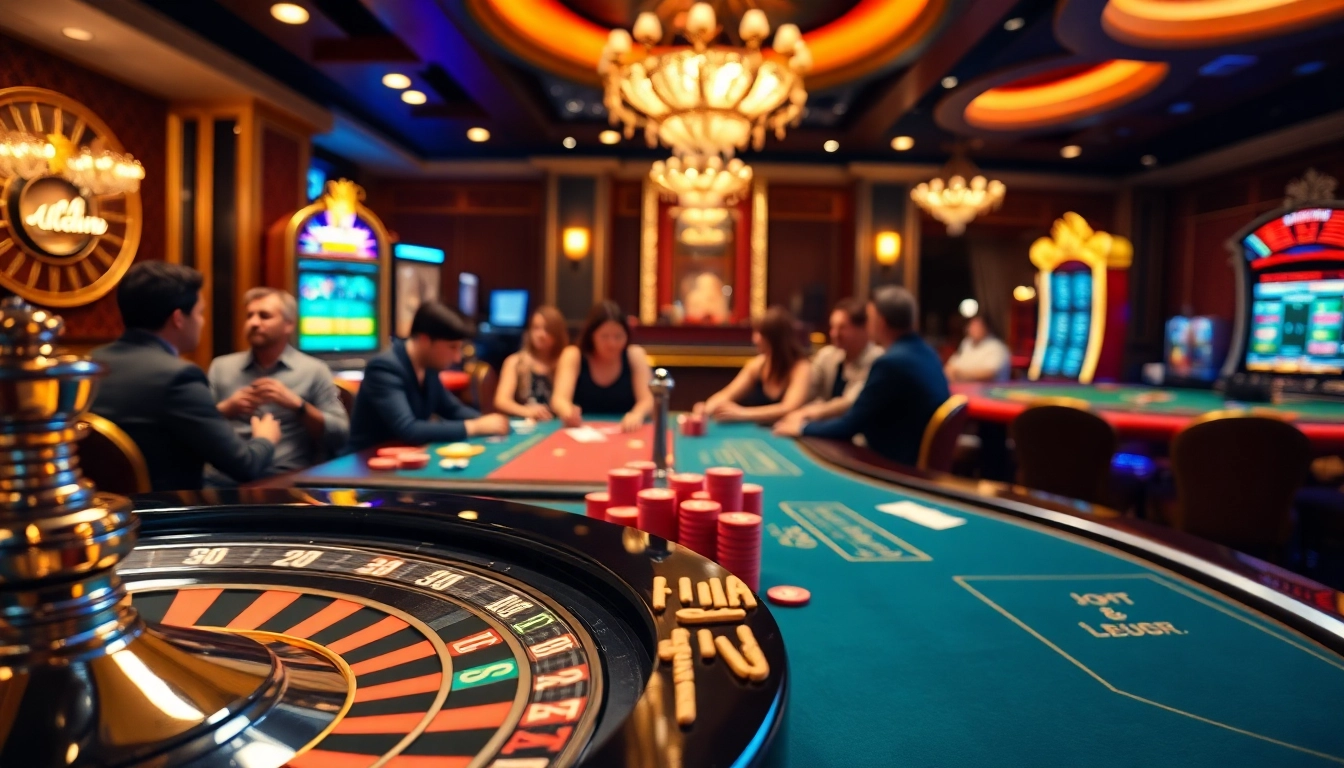 Exciting gaming scene featuring game bài đổi thưởng with players at a casino table.