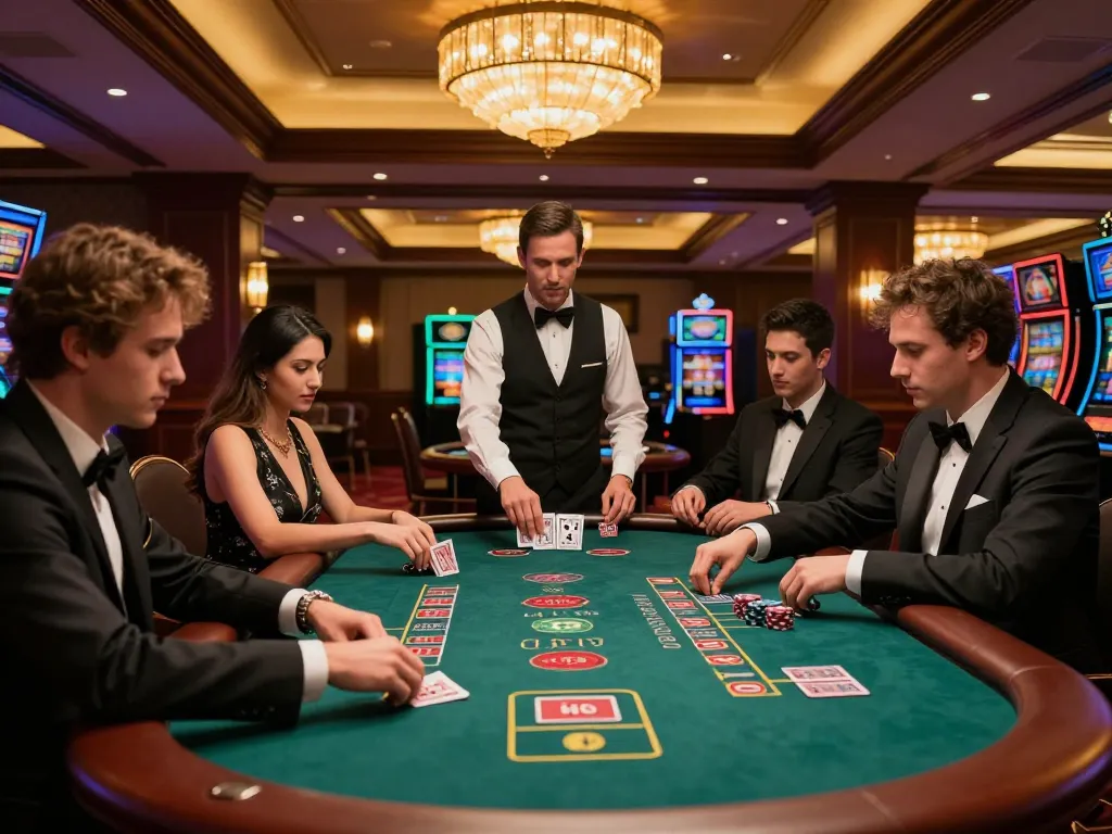 Experience strategic blackjack gameplay at vipwin with players placing bets and engaging with the dealer.