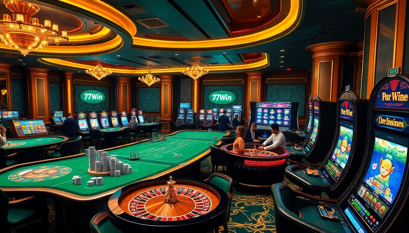 Action-packed scene at 78Win casino showcasing exciting games and enthusiastic players.