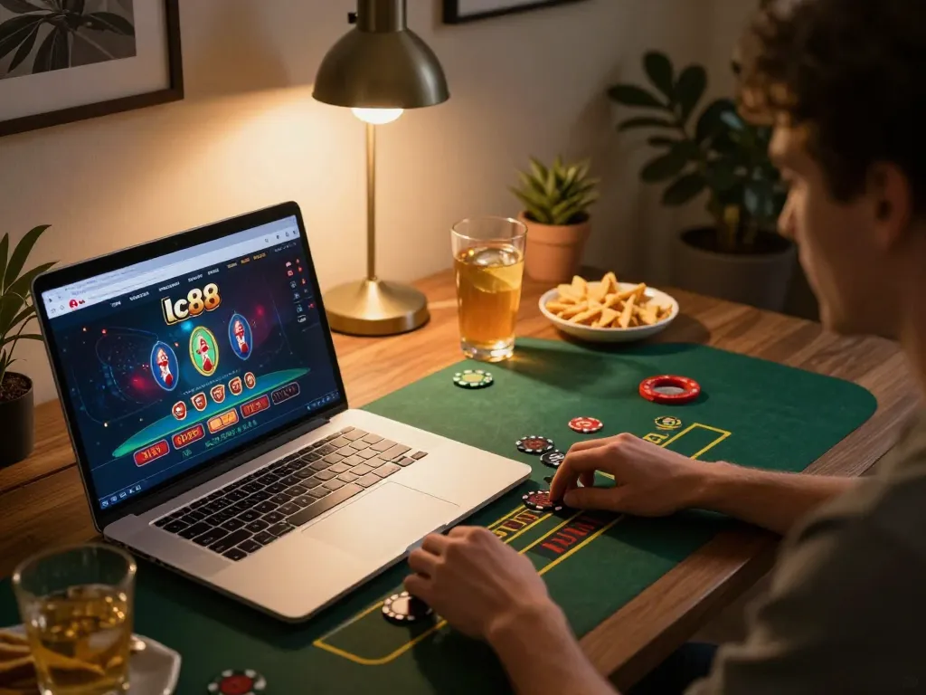 Player enjoying lc88 online blackjack with live dealer, reflecting strategic gameplay.