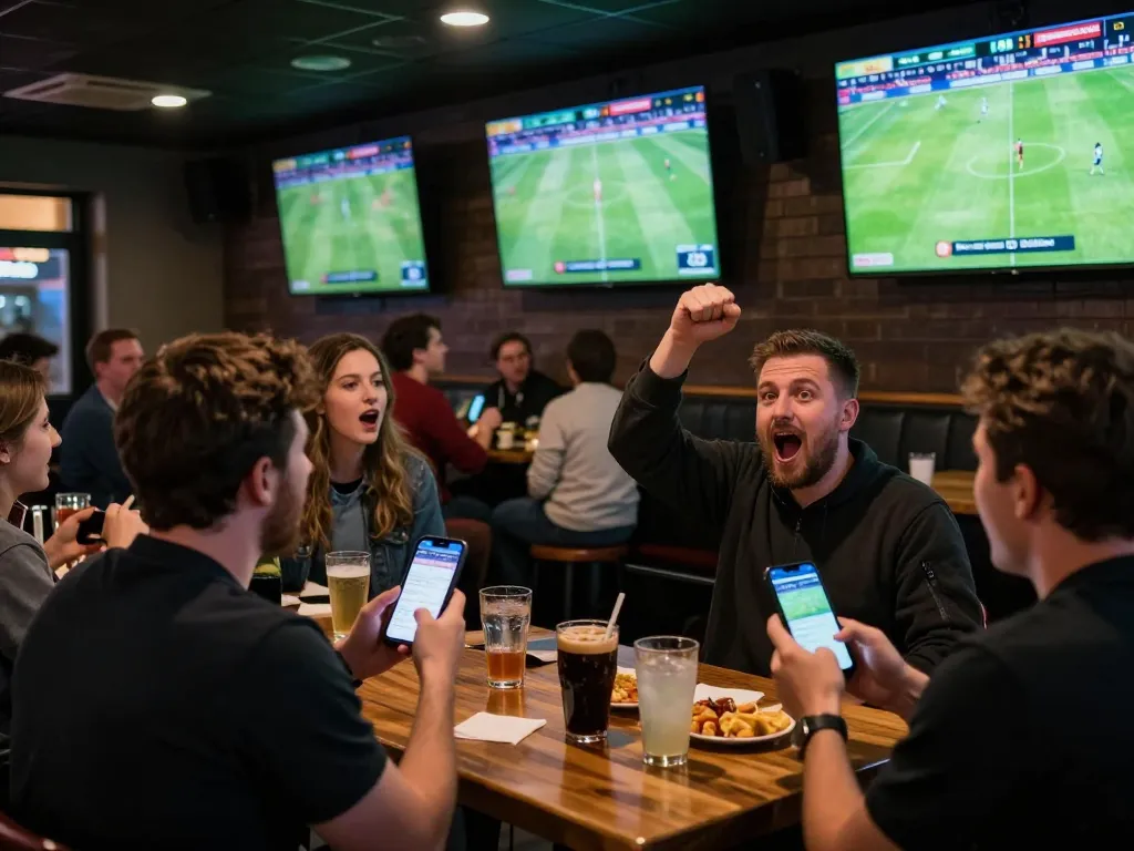 Tỷ Lệ Bóng Đá showcases thrilling live sports betting with fans cheering and placing bets enthusiastically