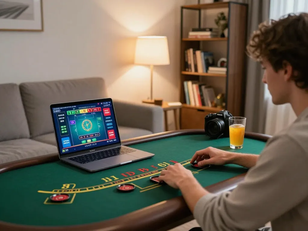 Engaging in live dealer blackjack at home with may88sss on a stylish setup, cozy atmosphere
