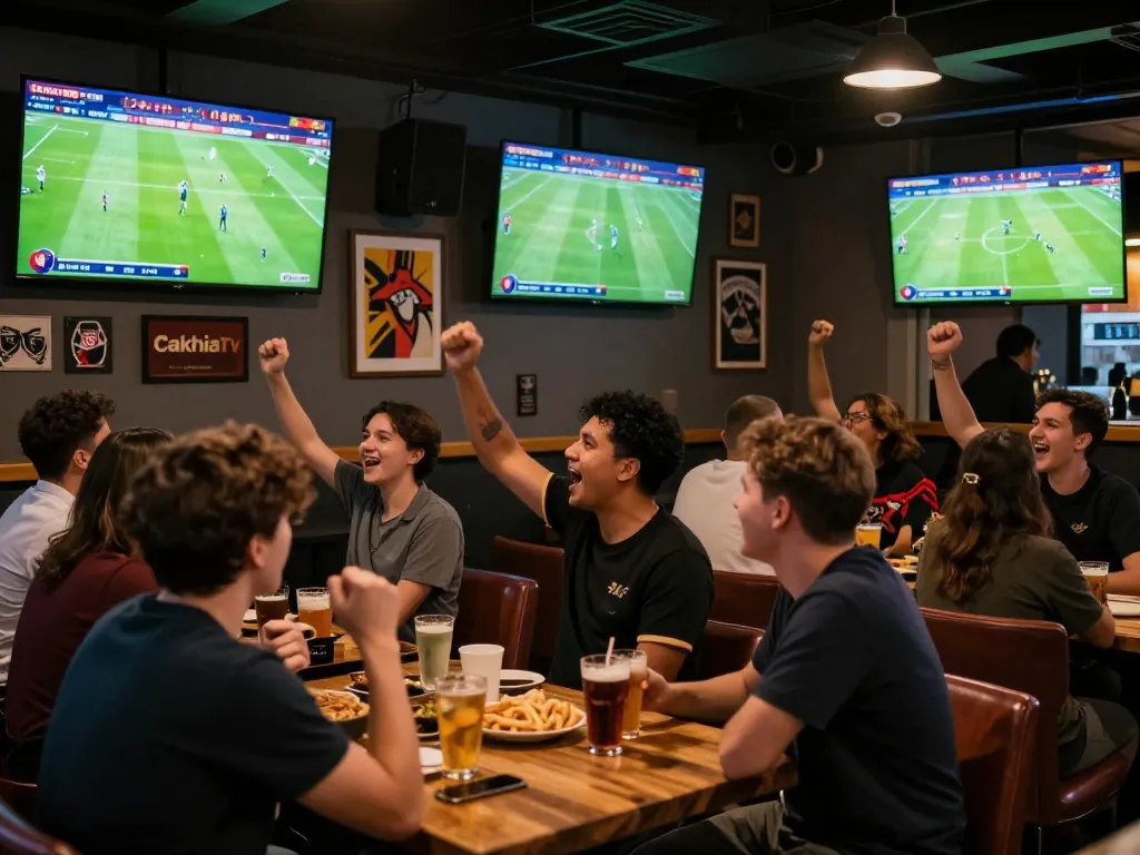 CakhiaTV stream brings excitement to fans at a sports bar watching live football matches.
