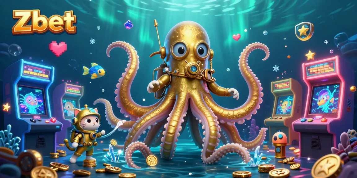 Zbet invites gamblers to embrace thrilling adventures with a kraken, diving cat, and bright arcade games in a vibrant ocean.