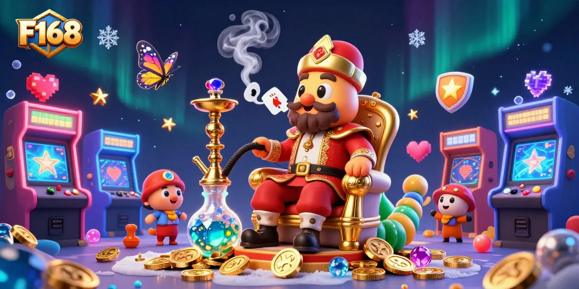 Play thrilling games at F168, showcasing a colorful 3D casino scene with unique characters and vibrant game elements.