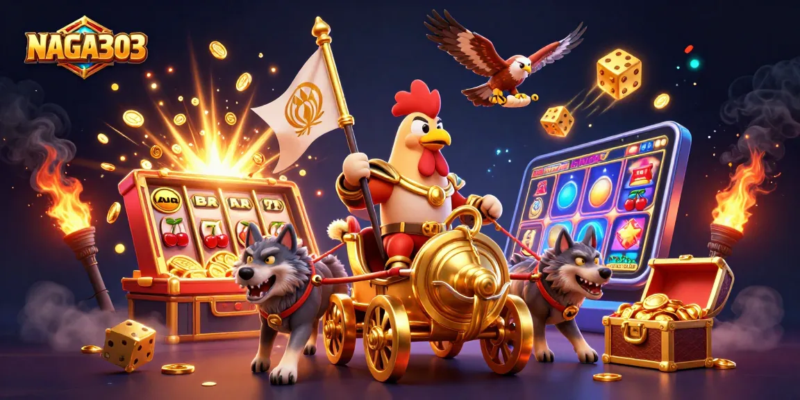 NAGA303 engages players with thrilling jackpot excitement and stunning casino visuals in a vibrant illustration.