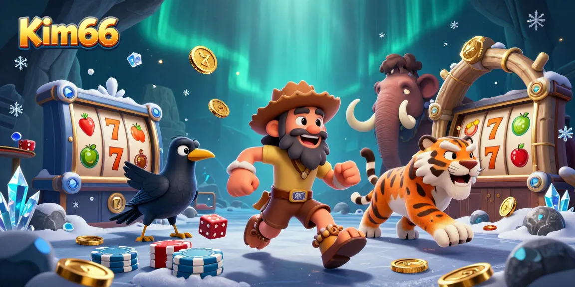 Experience thrilling gameplay with Kim66 at a vibrant casino scene featuring colorful slot reels and dynamic characters.