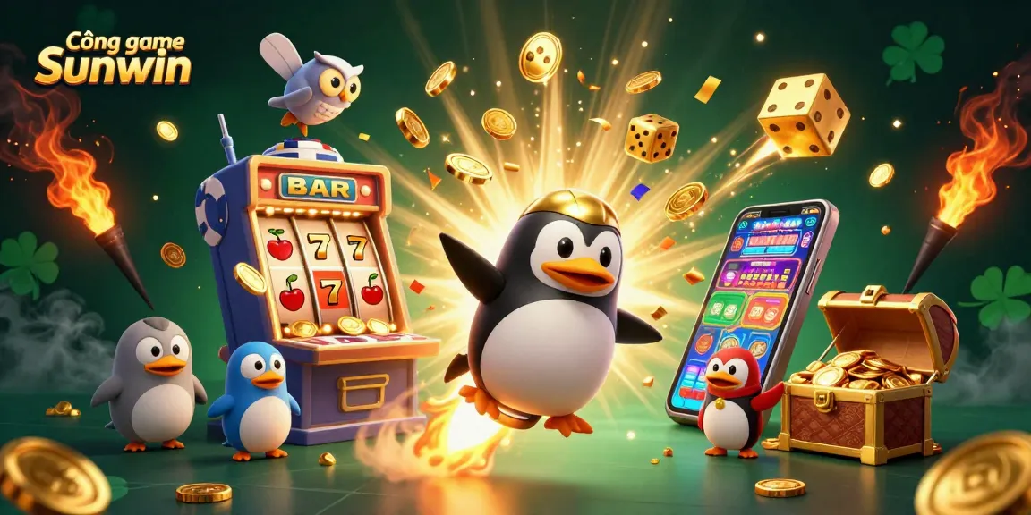 Cổng game Sunwin offers thrilling experiences with a golden penguin rocket blasting jackpots and casino fun.