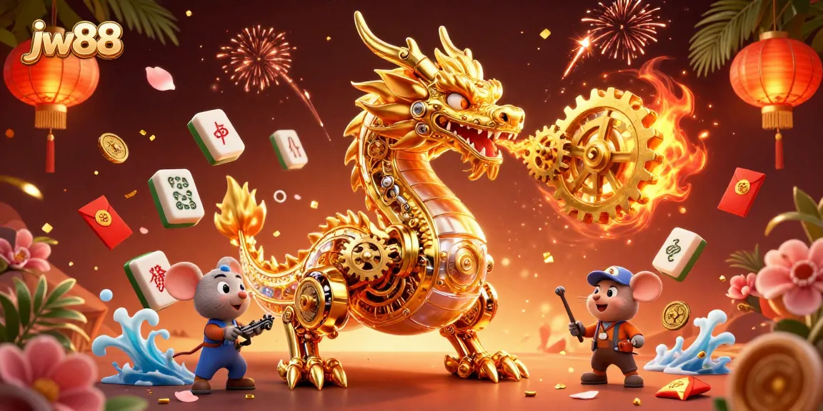 Experience excitement with jw88 in a dynamic 3D casino illustration featuring a golden dragon.