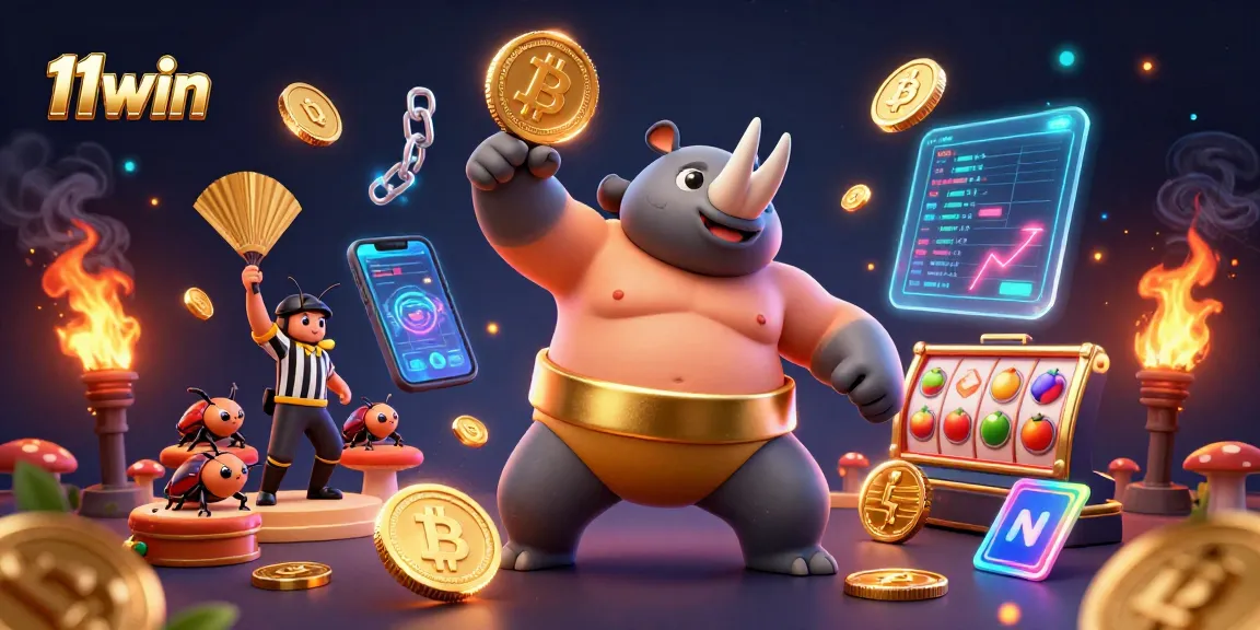 Experience exhilarating gameplay at 11win with a vibrant 3D illustration showcasing a sumo beetle champion winning!